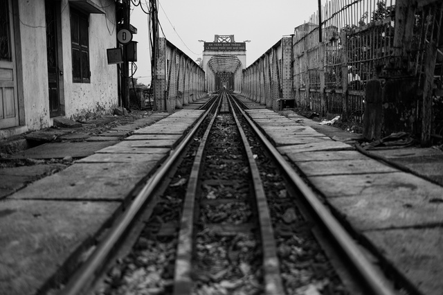 Tracks of Long Bien railway station