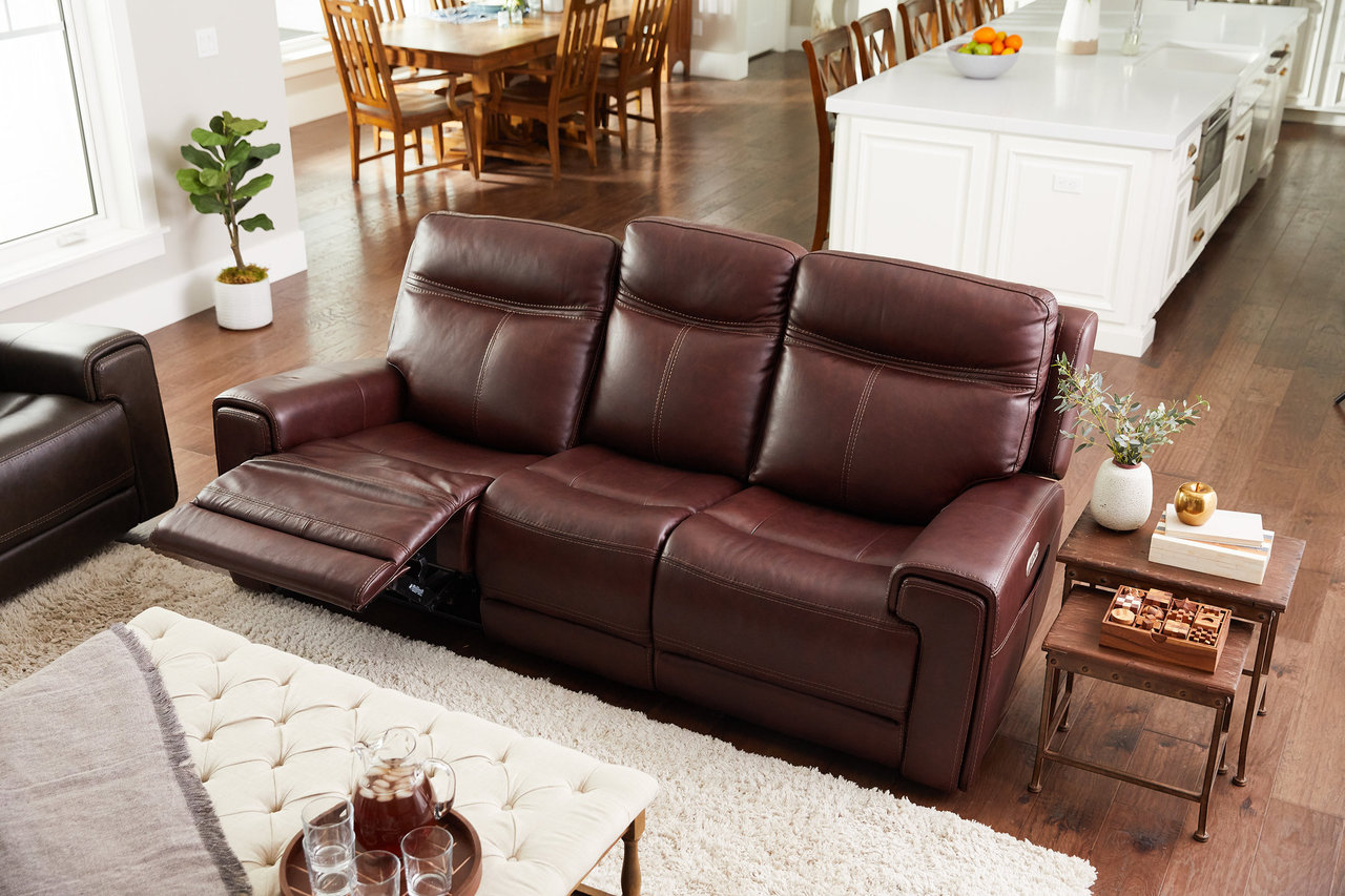 flexsteel miles leather sofa