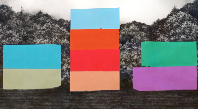 Crate, 2013, gouache and graphite on paper, 22 x 36"