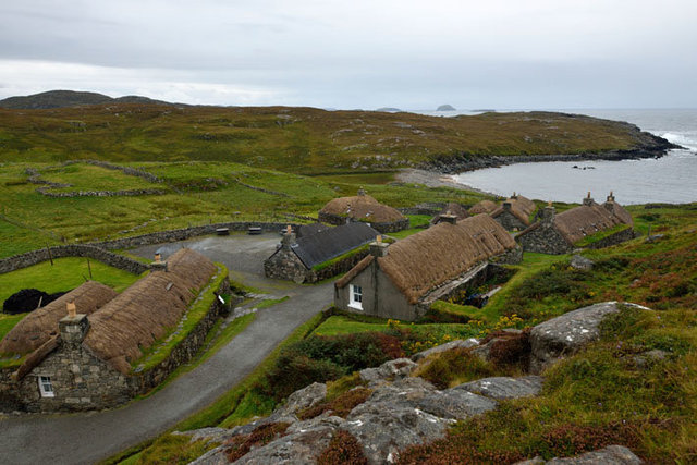 Hébrides extérieures, île de Lewis, black-houses village