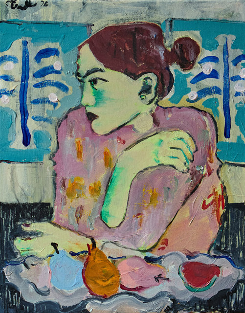 Girl with a bowl of pears