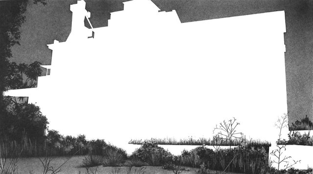 S Frantz, Abandoned Grain Mill, 2012, graphite on paper, 8.5 in x 15 in
