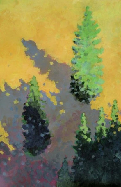 Mountain Spruce Shadows, Acrylic on Paper, 24" x 16" +/-