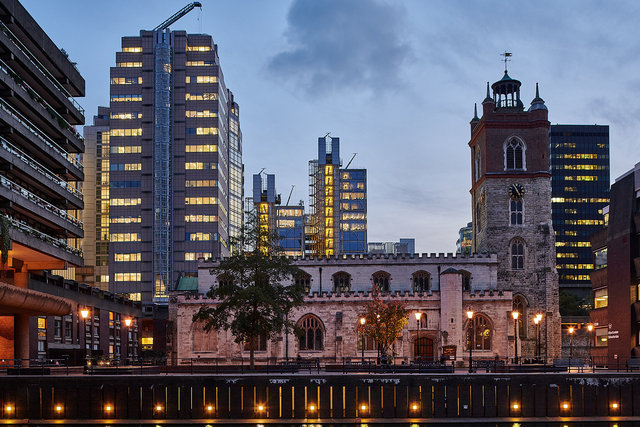 St Giles Cripplegate from Barbican centre