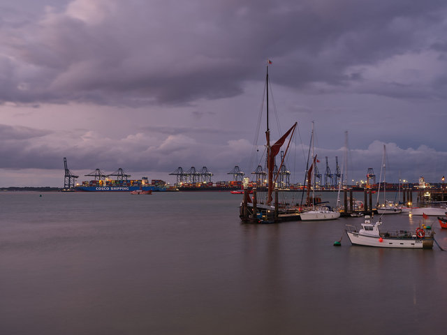 Felixstowe from Harwich, 28 Aug 26, (Cosco) "Denmark", (Cosco) "Indonesia"