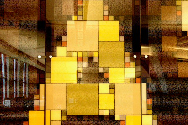 Detail of glass panel wall.