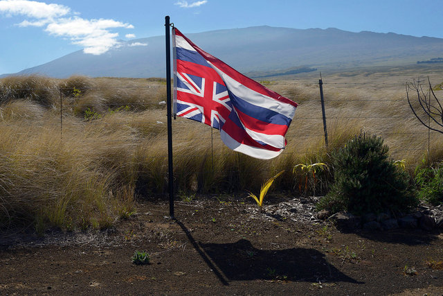 Hawaiian independence flag at Mauna Kea mountain