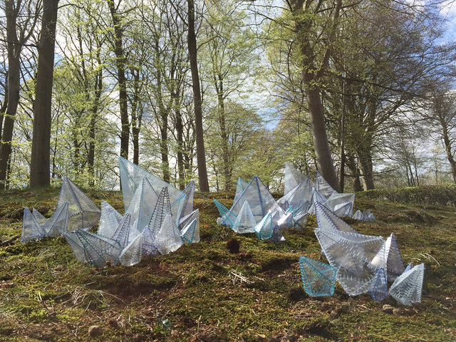 Work made for the exhibition Flygtighed in Liselund, Danmark. Sewed plast sheets. 2015
