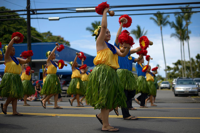 Hula dancers at Merrie Monarch Parade