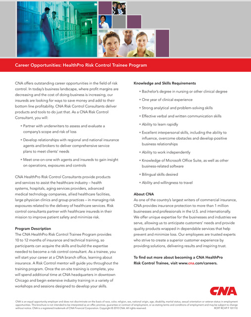 CNA Risk Control Flyer - HealthPro