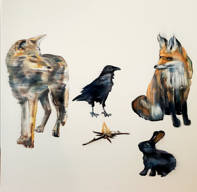 "gathering of the tricksters regarding human transgressions" 20x20 @ gallery