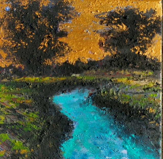 "Thursday Twilight" 10x10 lightning charcoal, volcanic ash, acrylic & oil on canvas