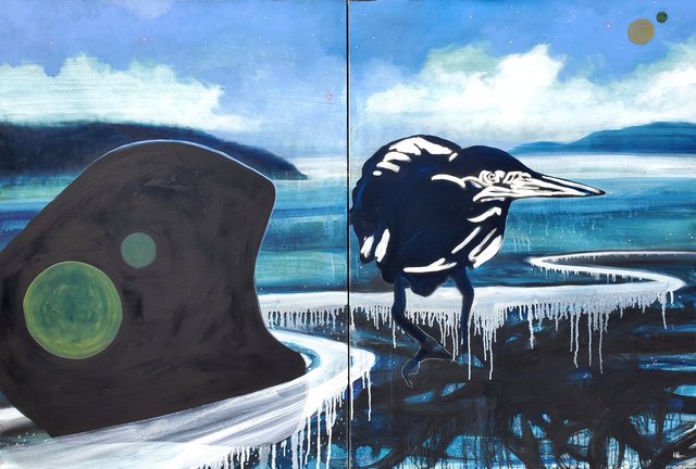 "Witch Wonderful arrives on the Salish Sea"  40x60 oil on canvas