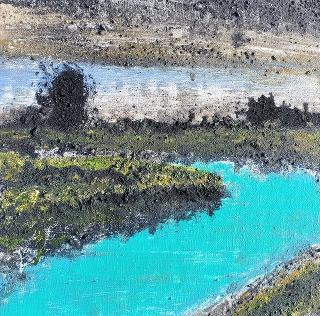 "Late October" 10x10 lightning charcoal, volcanic ash, acrylic & oil on canvas