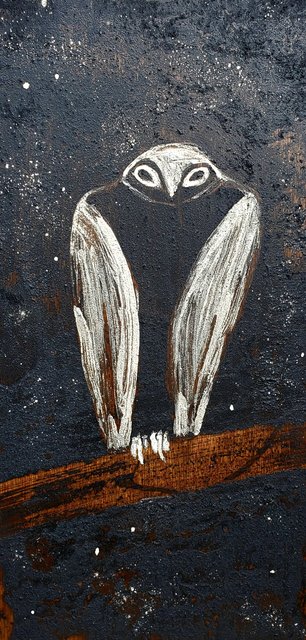 "Song of the night-bird" 28x14 forest fire charcoal, playa sediment on wood panel