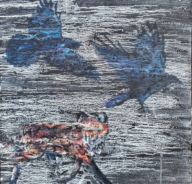 "Unveiling the god of Poetry" 30x30 lightning charcoal & oil on canvas