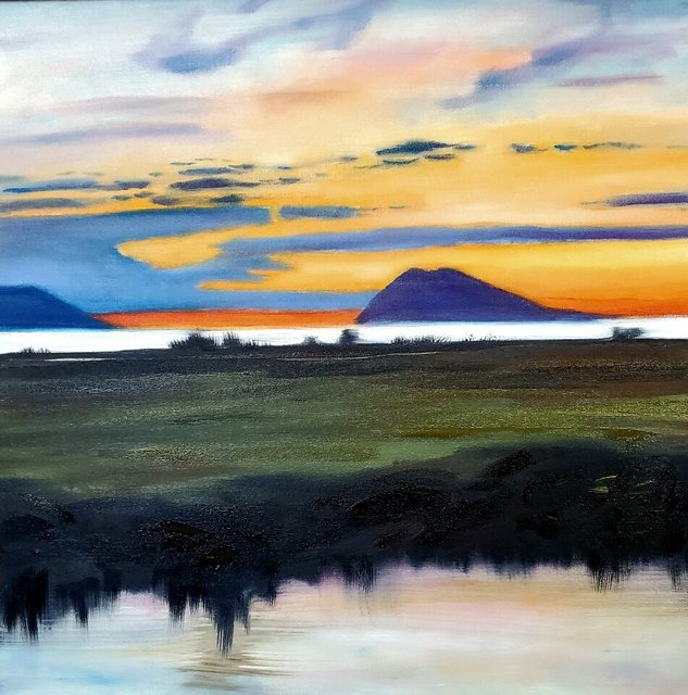 samish sunset, 20"x20" 2023