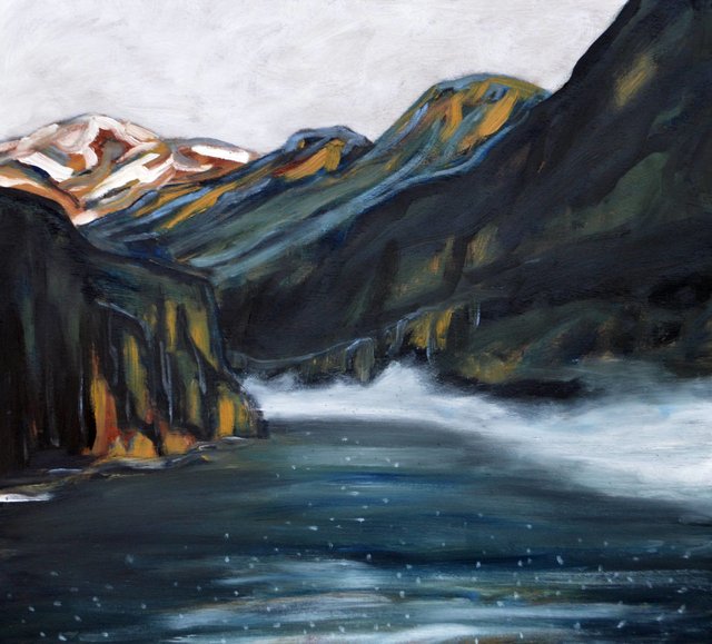 morning lake mist, 20x20-sold