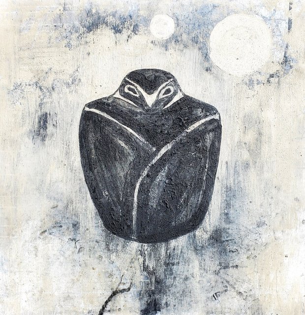 "Night-Bird" 30x30 lightning charcoal, playa sediment & tree drawing device on wood door