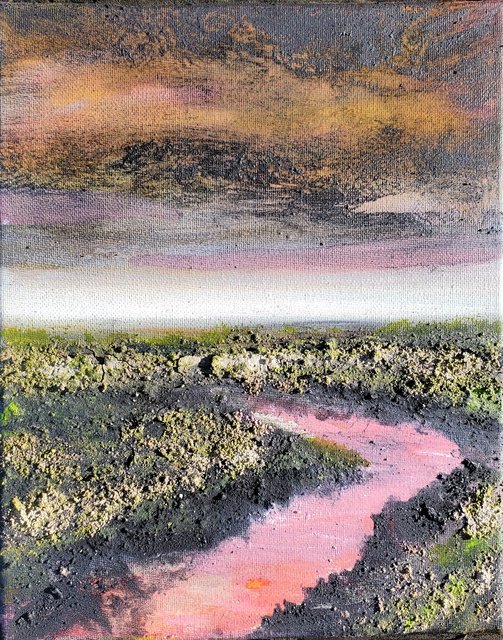 "Samish Autumn" 10x8 lightning charcoal, volcanic ash, glue, acrylic & oil on canvas