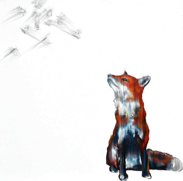 “the woods were full of trees, the foxes are still alive”  , 30"x30"-sold