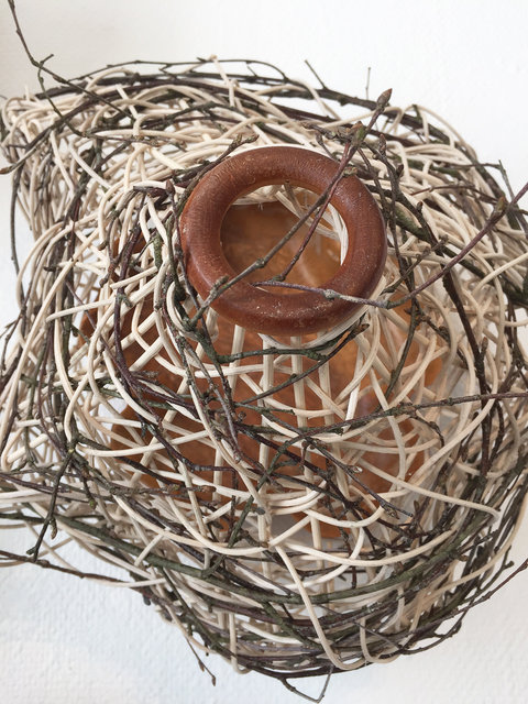 Installation made of wooden objects and rattan. 2015