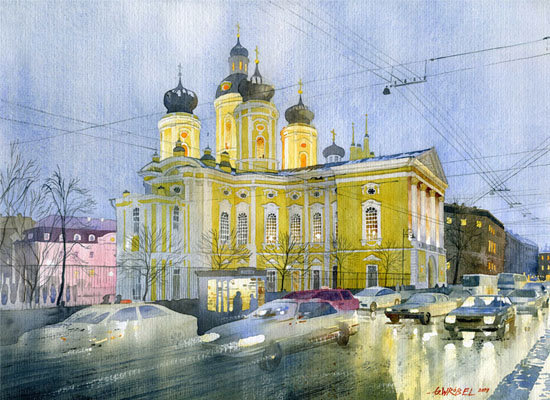 Sobór Św. Włodzimierza Petersburg 56x48 akwarela