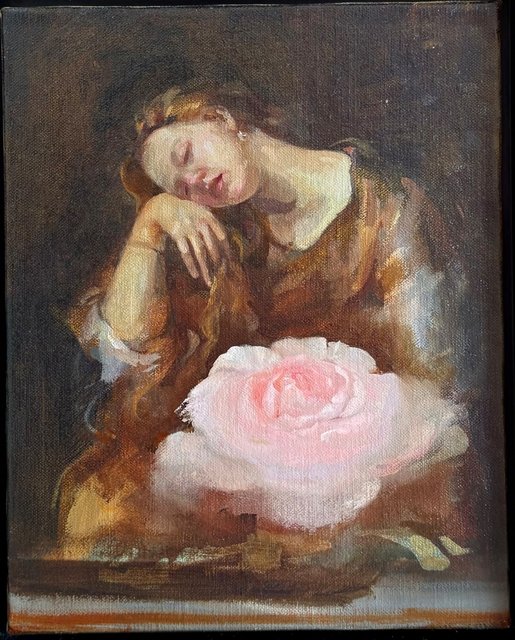 Artemesia Dreaming, oil on linen, 8"x10"