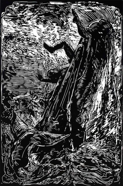 Sea Legs. 30"x44", wood cut print