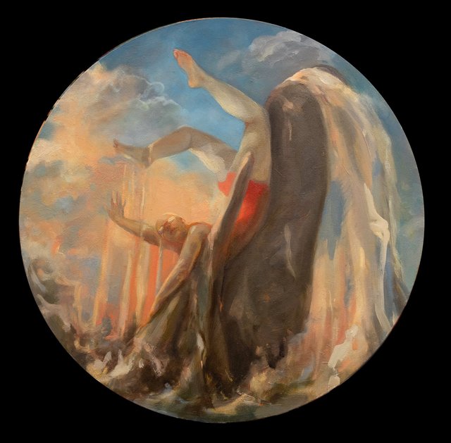 Sea Legs Tondo, oil on canvas,16"x16"