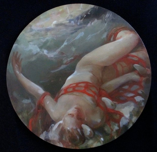 Entangled Tondo, oil on canvas,12"x12"