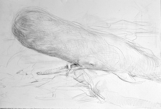 Retreat, 30"x44", graphite on Stonehenge