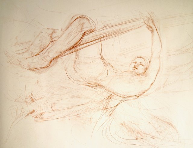 Swing, 30"x44", conte on stonehenge