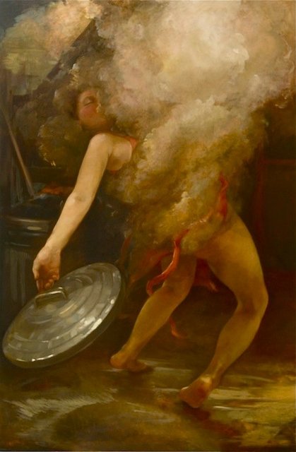 Garbage Night, 24"x36", oil on panel