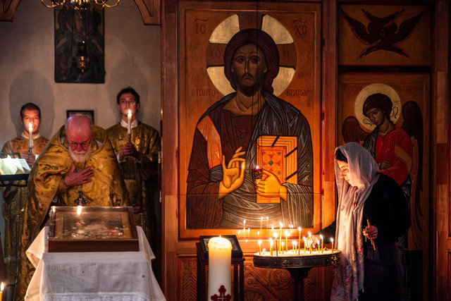 Orthodox church service for Russians and Ukrainians in Deventer, Netherlands