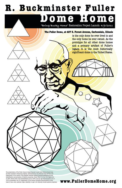 Poster design and illustration to promote the preservation of Buckminster Fuller's dome home.