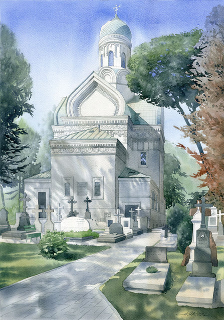 Cerkiew Św. Jana w Warszawie 50x70 akwarela