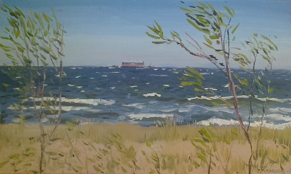 Gdańsk plaża 30x50 olej płótno 2015