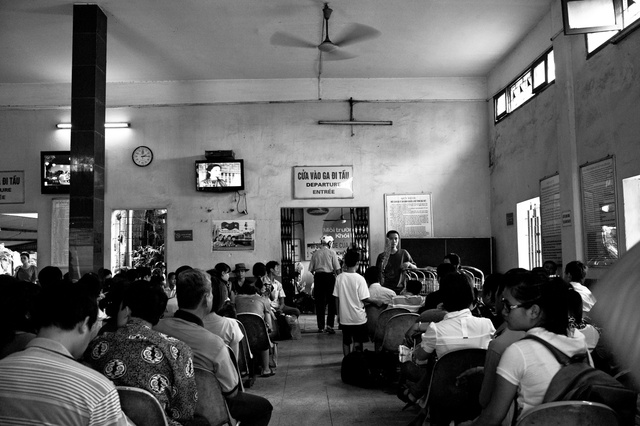 Waiting for the train in Hanoi