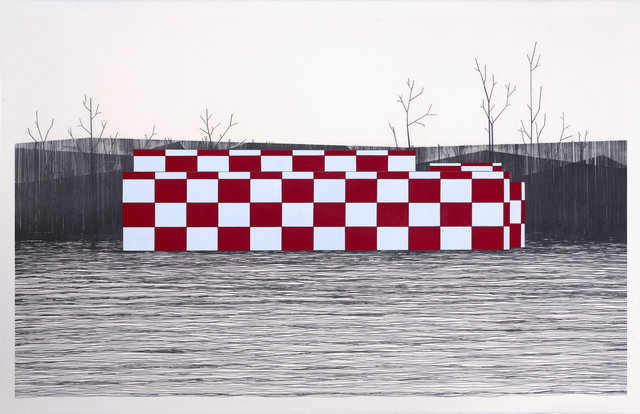 Malpensa, 2015, graphite and gouache on paper 26 x 40"