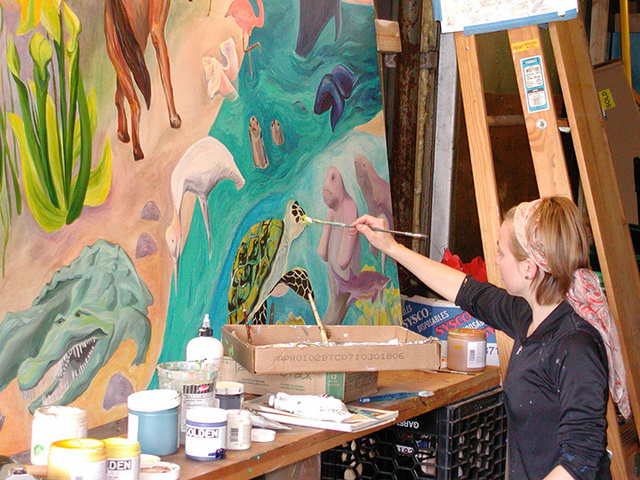 Painting mural at Savory Cafe in Takoma Park