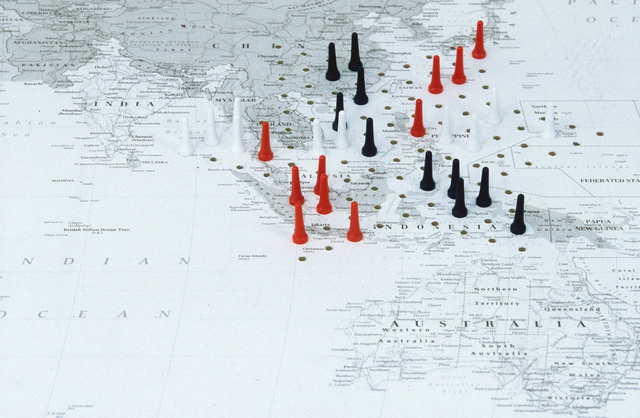 One After Another, Chinese checkers on a world map, 2004