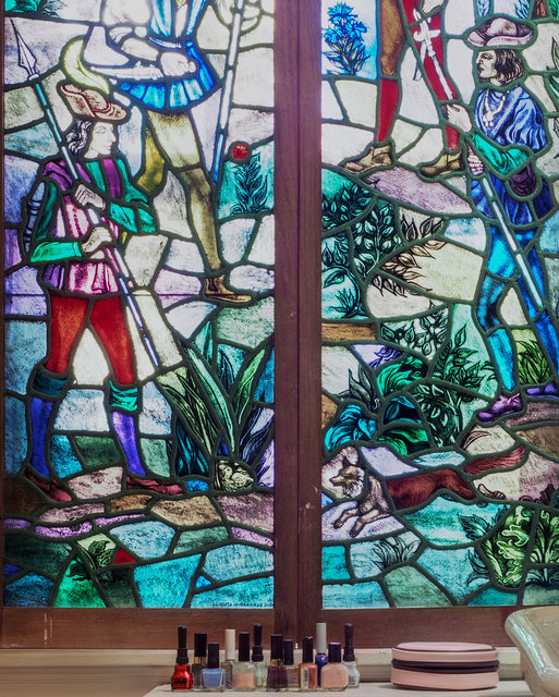 Stained glass in bathroom detail