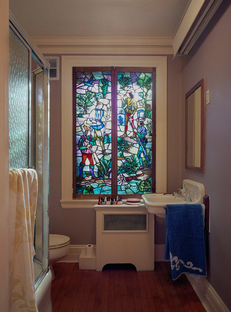 Stained glass in bathroom, 2016