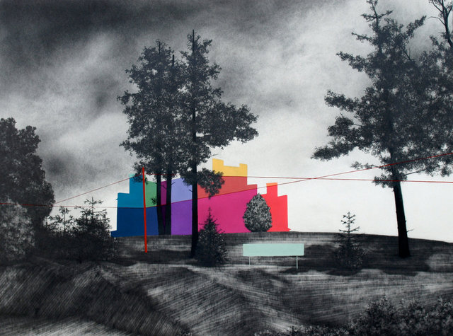 House on the Hill, 2013, gouache and graphite on paper, 24 x 32" **