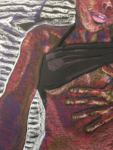 Katrina del Mar: Jade with gold nail polish, 2016, Oil Pastel & gold leaf on paper, 30 x 22 in.