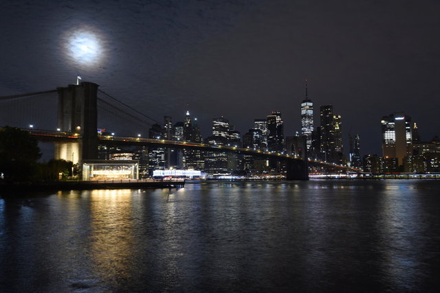 Moon over the Brooklyn Bridge