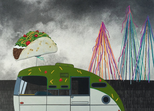 Soft Taco Truck, 2016, graphite and gouache on paper, 9 x 12"