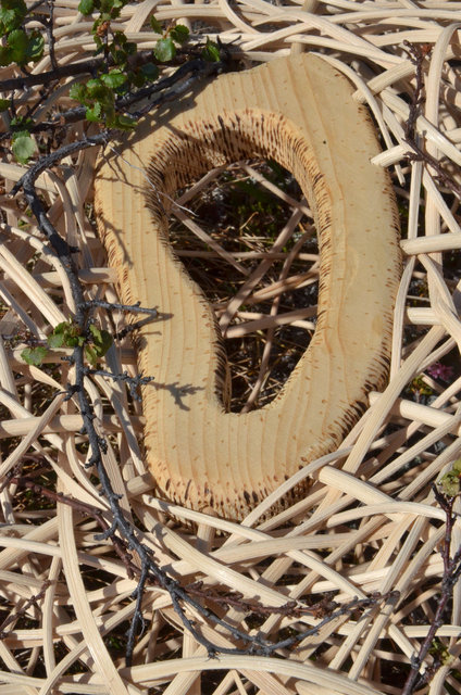 Installation woven of wood and rattan for 'Kunst i Natur* in Åndalsnes, Norway 2015