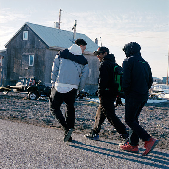 Ricky and friends walking on the street, May 2017